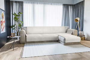 Copridivano in Poliestere con Penisola Destra Seduta 290 cm Panna