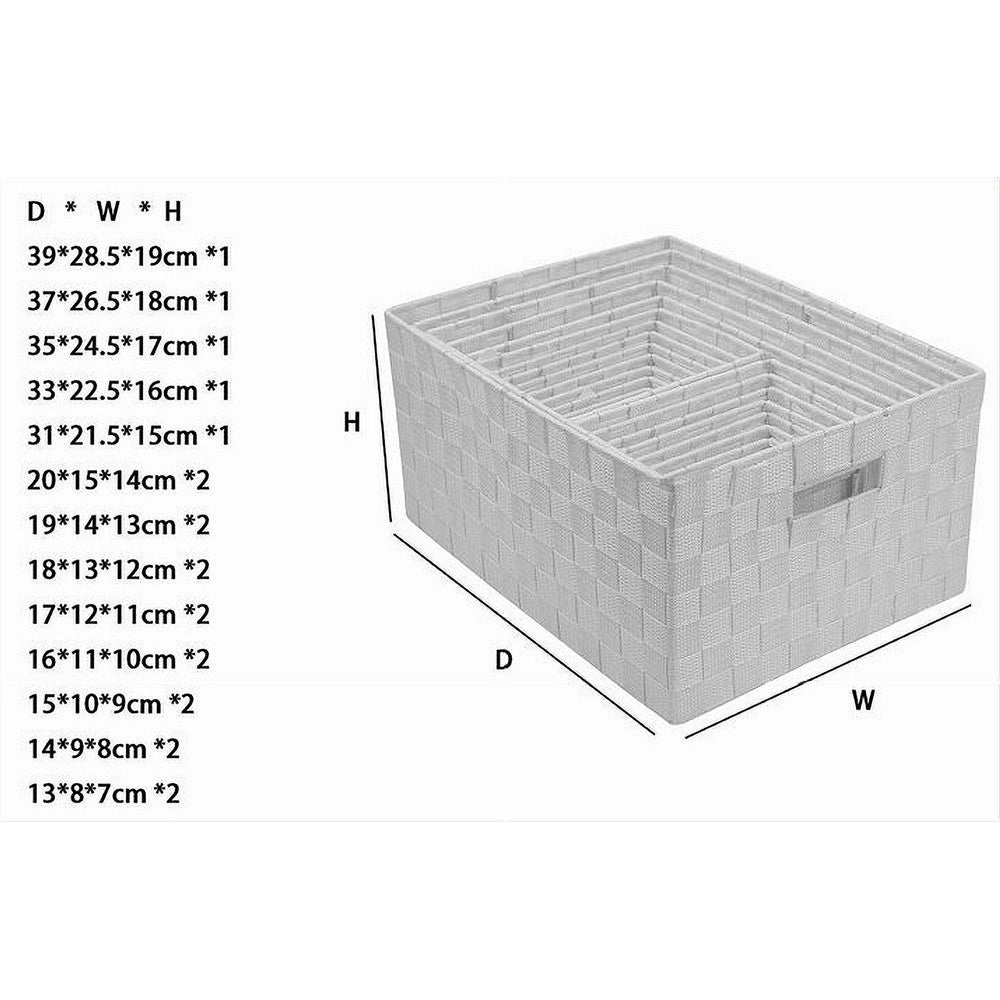 Trade Shop - Set 21 Pz Box Scatola In Tessuto Portaoggetti Organizer Con Manici Bianco 79085 -