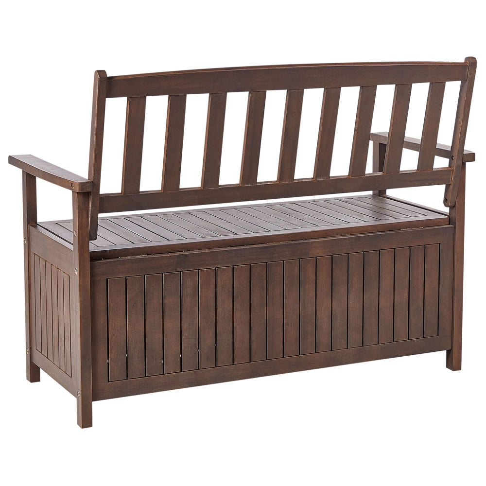 Panca da Esterno con Contenitore in Legno Massello di Acacia 2 Posti 120 cm Colore Scuro e cuscino Grigio