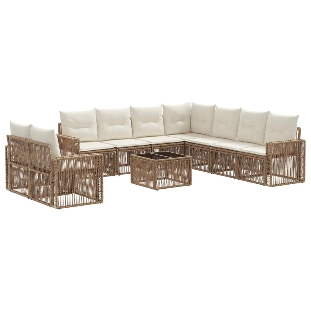 Set Divano da Giardino 10 pcs Beige e Bianco Crema polyrattan