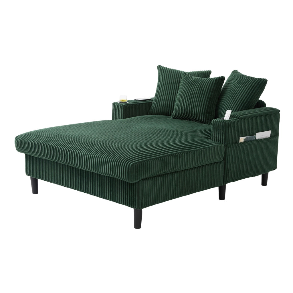 Chaise longue in velluto a coste verde smeraldo con LED e USB