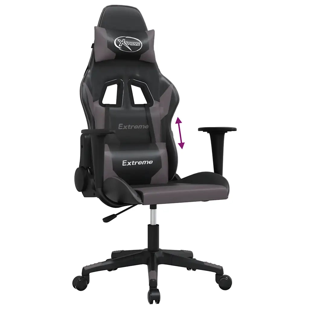 Sedia da Gaming | Sedia da e-sports Massaggiante Nero e Grigio in Similpelle