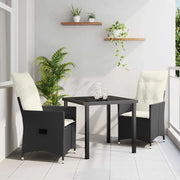 Set da Pranzo per Giardino con cuscino 3 pcs Nero polyrattan