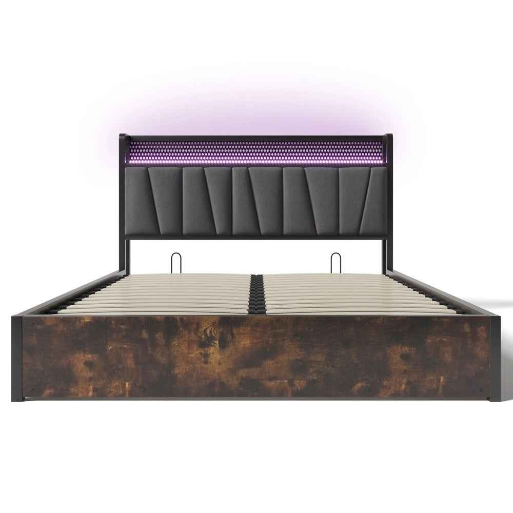 Letto Matrimoniale Imbottito con LED e USB ¨C MINIMAL ¨C Metallo Grigio 160x200 con Materasso