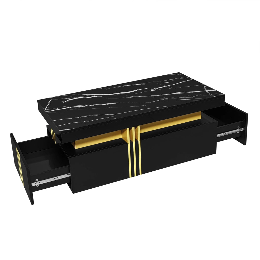 COMPOSIZIONE TV con tavolino, effetto marmo, nero, mobile TV 200x40x42 cm
