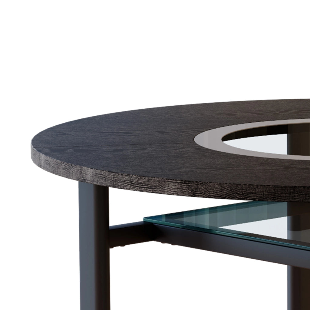 TAVOLO Rotondo 100 cm MDF Nero con inserto in vetro e struttura in metallo