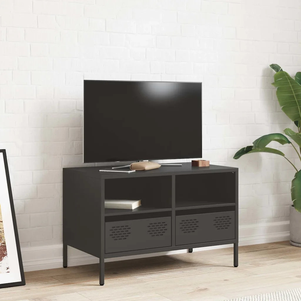Mobile TV-Credenza per TV-Console TV Nero 68x39x43,5cm in Acciaio Laminato a Freddo 961441