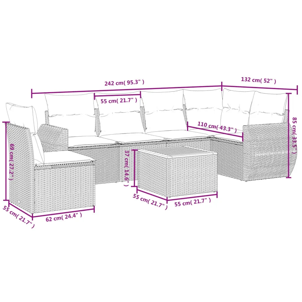 Set Divani da Giardino con Cuscini 7pz Nero Polyrattan 3257357
