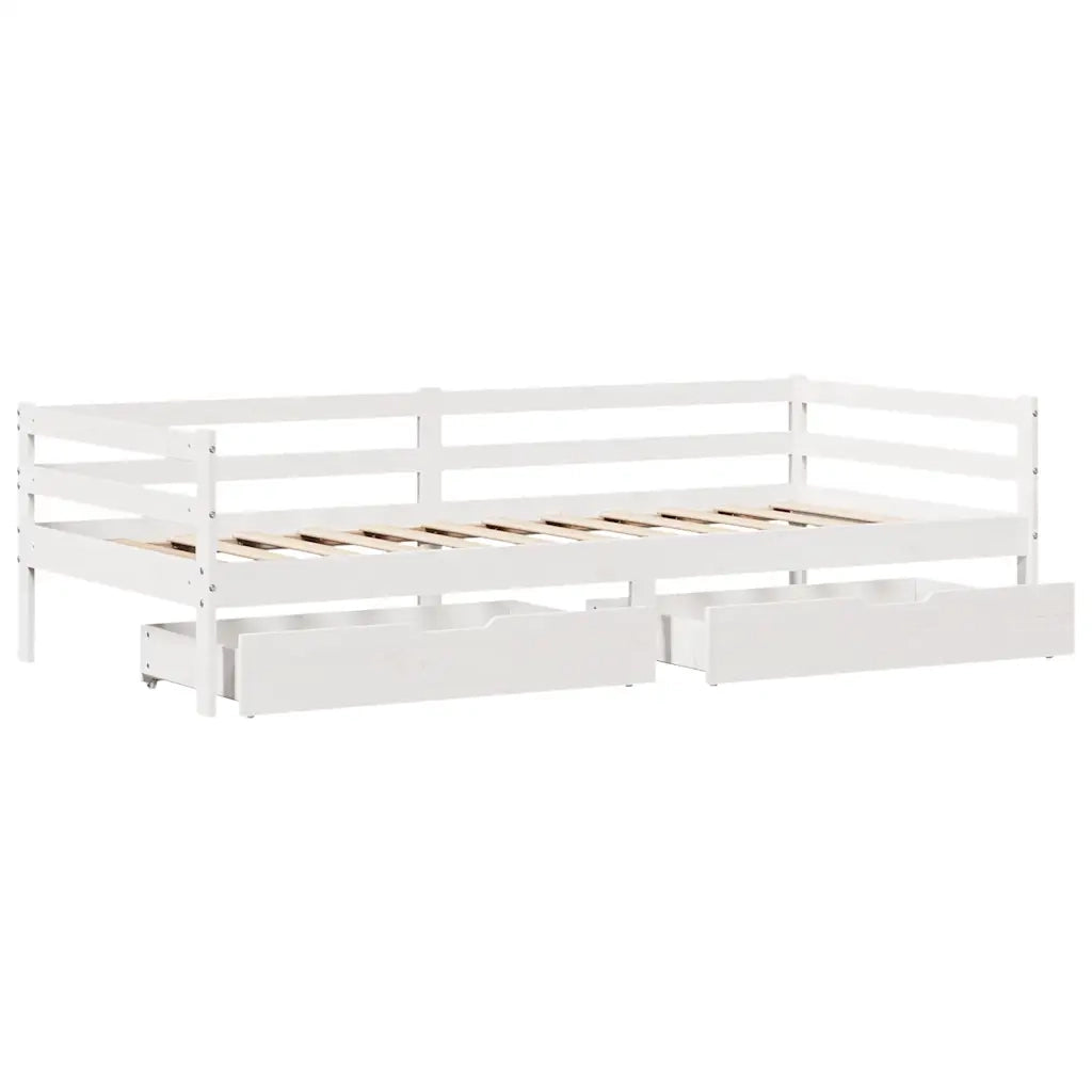 Letto singolo | Letto per adulti | Dormeuse con Cassetti Bianco 90x200 cm Legno Massello di Pino