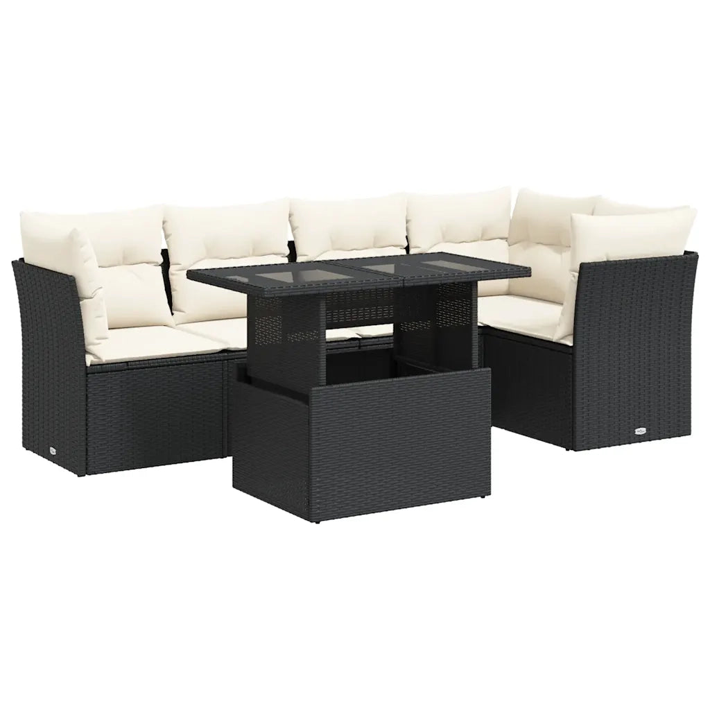 vidaXL Set Divano da Giardino 6 pz con Cuscini Nero in Polyrattan