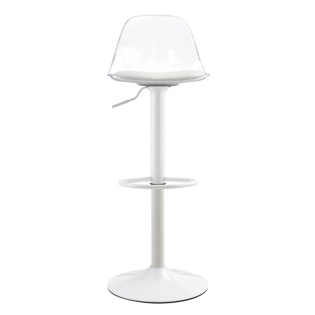 Sgabello da bar girevole con schienale trasparente regolabile in altezza base metallica bianca 51 × 49,5 × 50 cm
