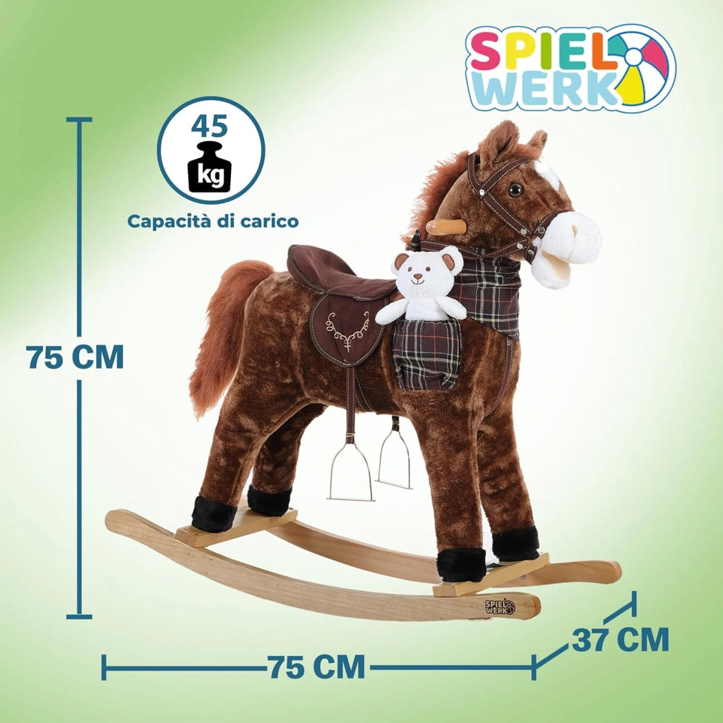 DEUBA® Cavallo Peluche a Dondolo in Legno con Suoni Animale a dondolo Giochi Infanzia Gioco Bambini Giocattolo Regalo