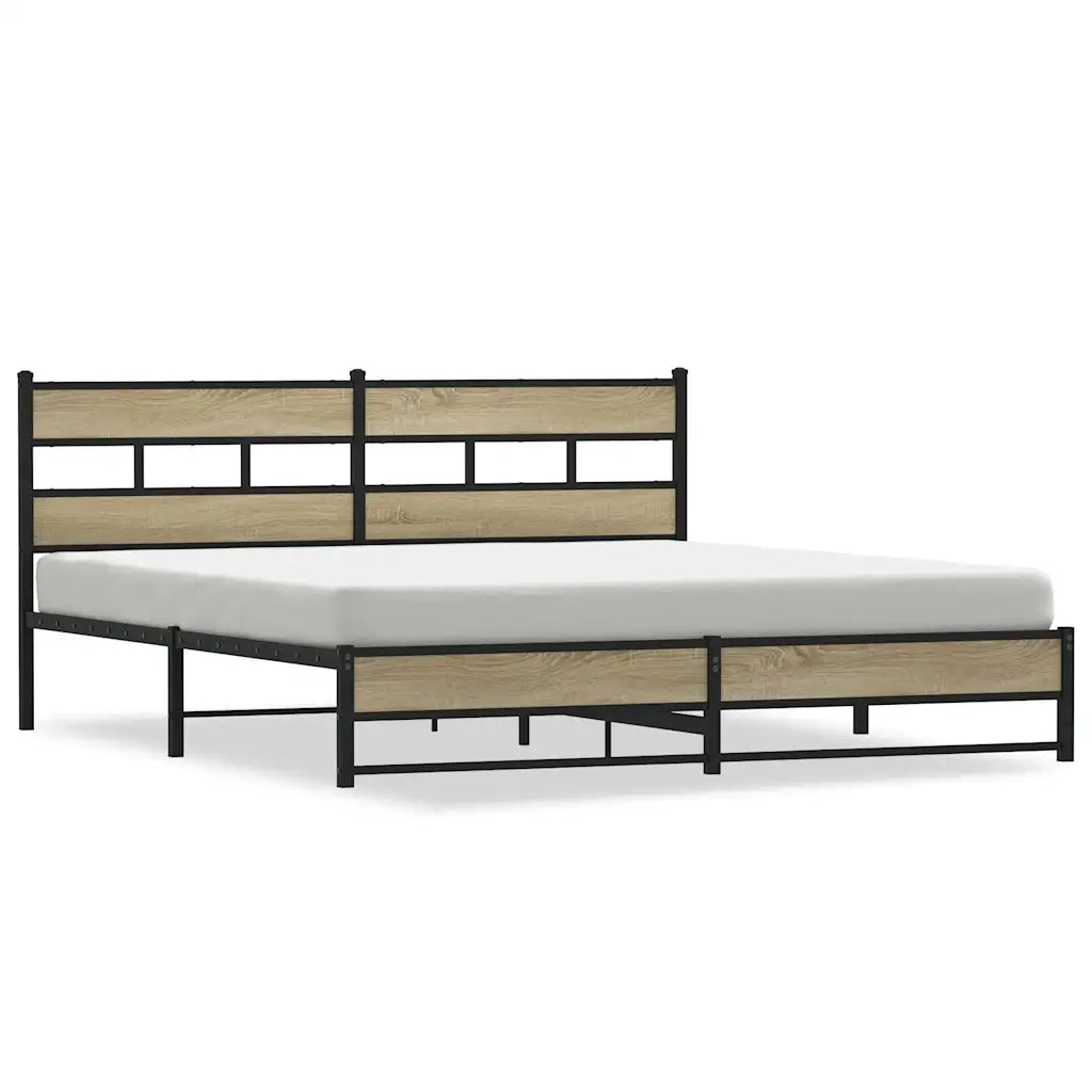 Letto matrimoniale | Letto per adulti | Giroletto senza Materaso in Metallo Rovere Sonoma 200x200 cm