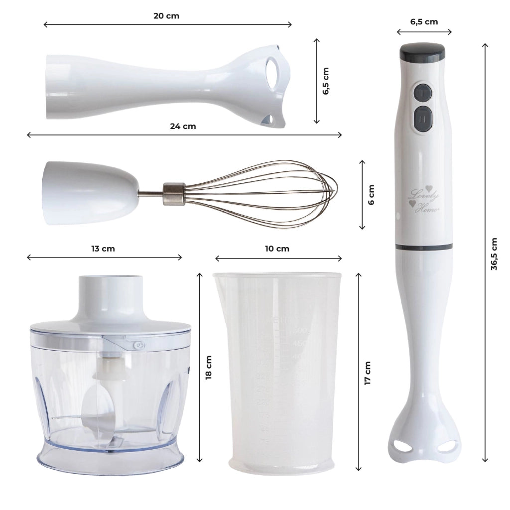 Frullatore a Immersione Multifunzione 4 In 1 Minipimper Acciaio inox Velocità Regolabili Con Frusta,Tritatutto Da 500 ml, Bicchiere Misurino 500 Ml Certificato Contatto Alinentare CE RoHS