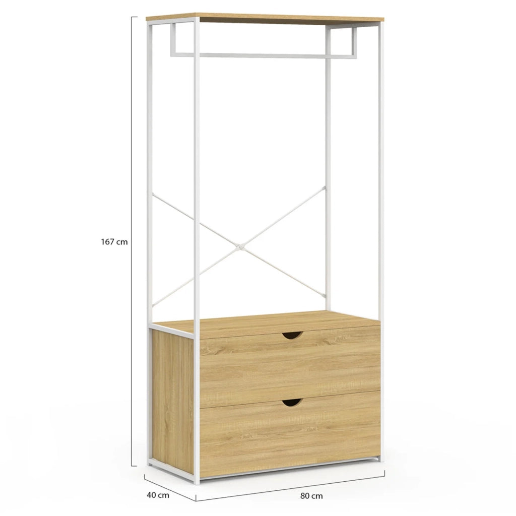 IDMarket - Armadio a 2 cassetti L. 80 cm DETROIT design industriale legno e metallo bianco