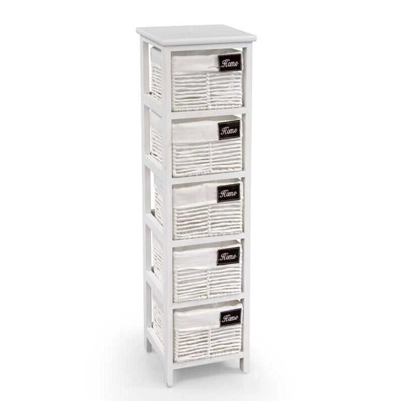 CASSETTIERA BIANCA DA BAGNO IN LEGNO CON 5 CASSETTI 25 X 25 X 94 CM