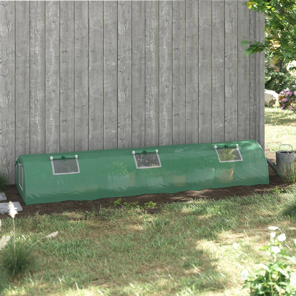 Serra a tunnel mini 300 x 80 x 45 cm in acciaio con copertura in PE e finestre a rete, verde