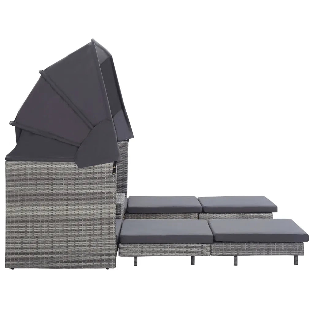 Divano Letto a 3 Posti Estendibile con Tetto Polyrattan Grigio cod mxl 77480