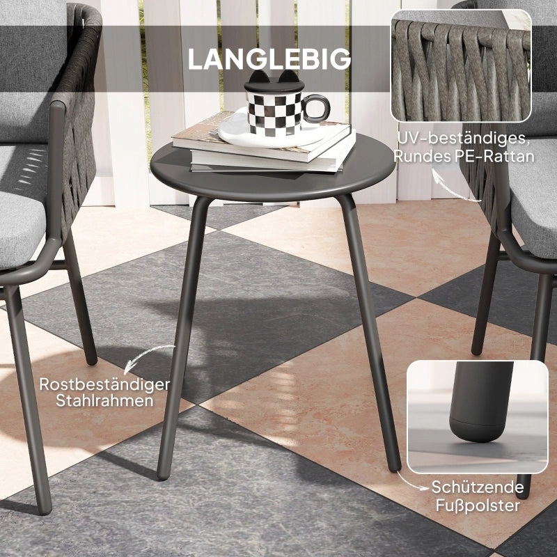 OKWISH Set da 3 mobili da giardino con 2 poltrone e tavolino da bistrot, cuscini sfoderabili, Acciaio Grigio