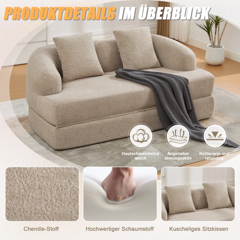 DIVANO Letto 2 posti pieghevole 157x84x65 cm in chenille kaki