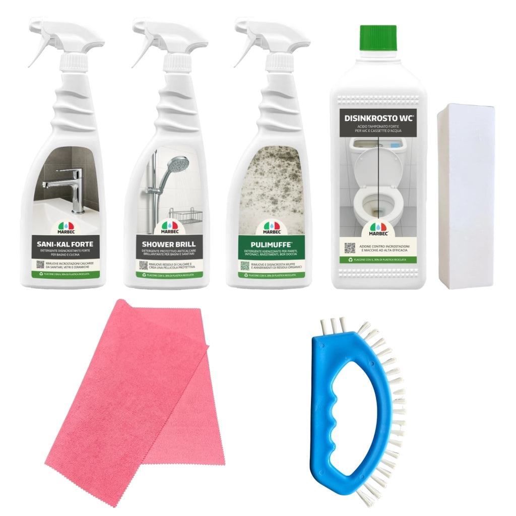 KIT MANUTENZIONE BAGNO - Kit Pulizia Bagno Completo, Anticalcare e Igienizzante, Accessori Inclusi