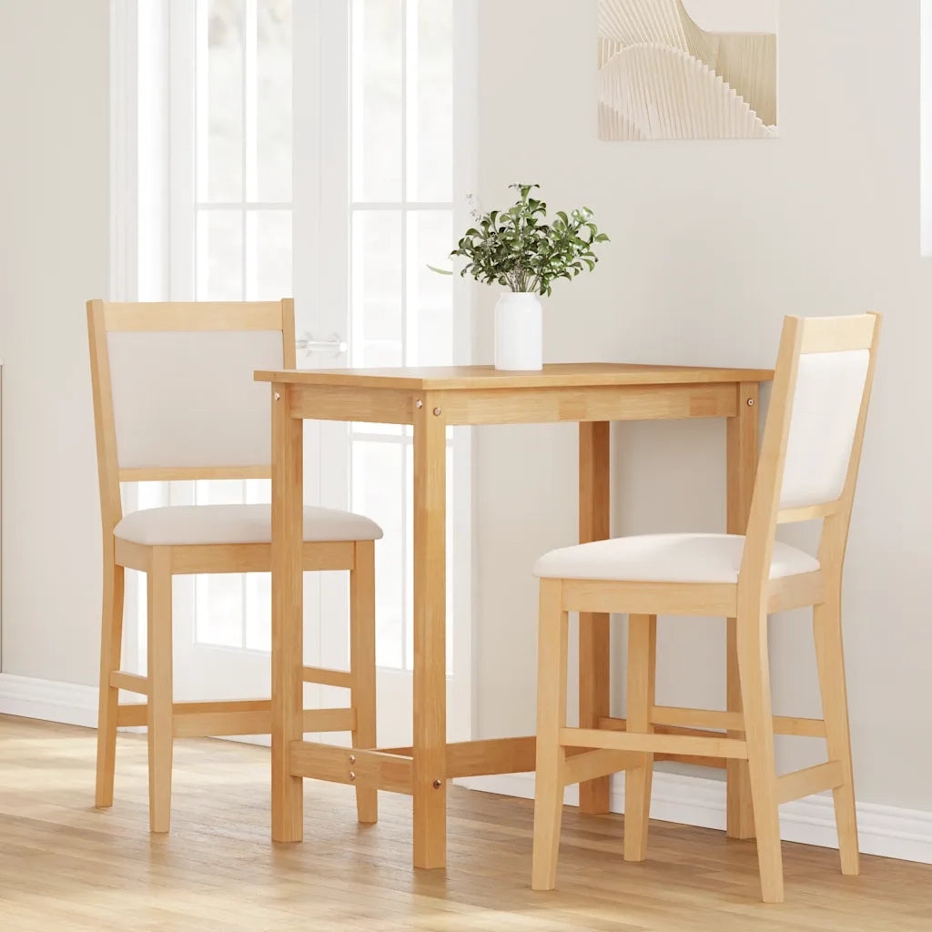 Sgabelli da Bar con Cuscini 2pz Naturale Legno Massello Hevea 4102565