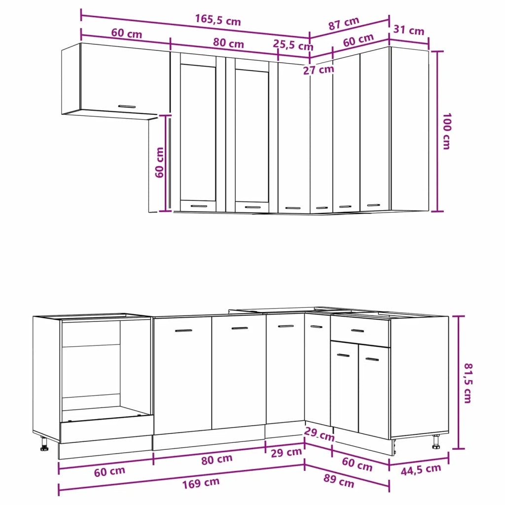 Unità Cucina LYON 8 pz Rovere Fumo Legno ingegnerizzato 3438519