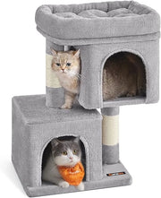 Cat Tree per Gatti di Medie Dimensioni fino a 5 kg - 74 cm con 2 Gabbie per Gatti, Piattaforma Grande e Rampe in Sisal in Grigio chiaro.