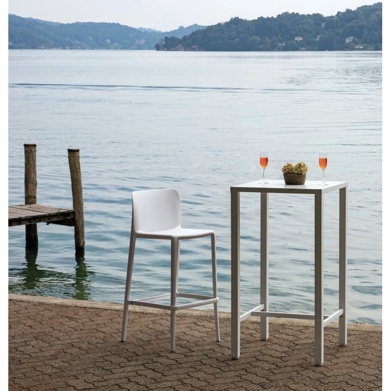 Tavolo Iseo Alto In Acciaio 60X60 Bianco Moia