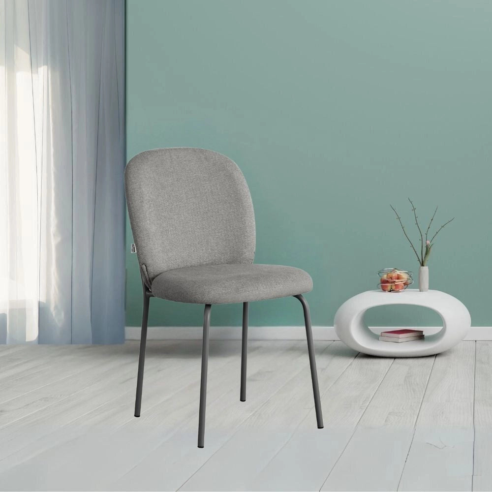 Set 4 Sedia imbottita Turi in tessuto grigio e gambe in metallo