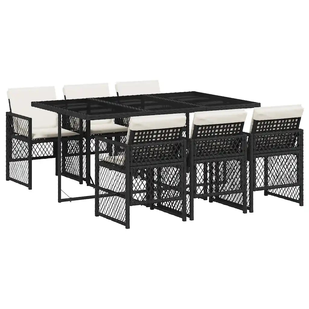 vidaXL Set da Pranzo da Giardino 7 pz Nero con Cuscini in Polyrattan