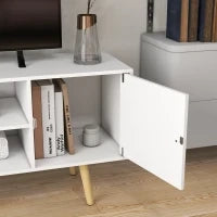 Mobile TV 55" max con 2 Armadietti e 2 Ripiani Aperti, in Legno e Truciolato, 120x34x50 cm, Bianco