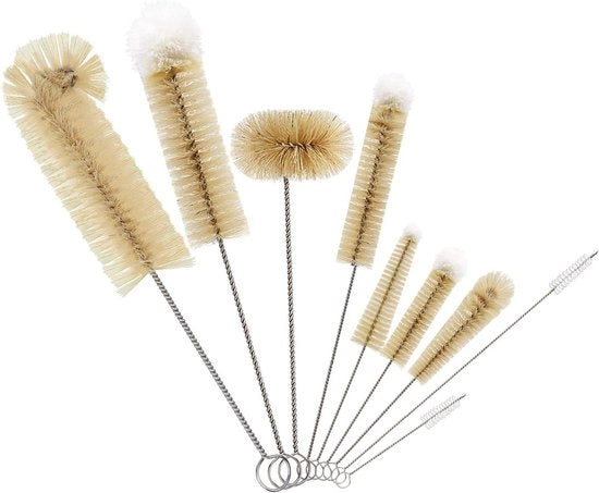 Set di pennelli di pulizia a setole lunghe a 9 pezzi per bottiglie con testa di pompon soffice - Multifunzionale per bicchieri, bottiglie di latte e altro ancora
