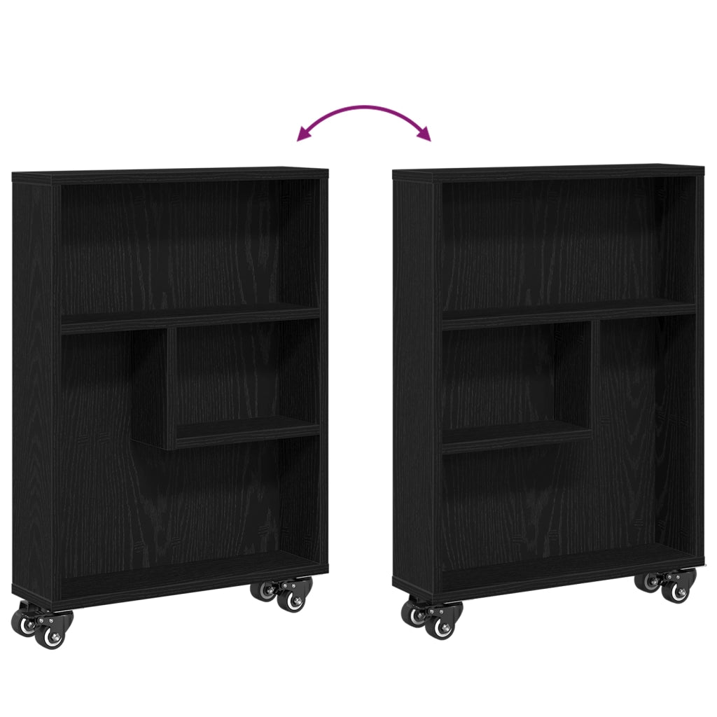 Carrello di Stoccaggio Stretto Quercia Nera 48x13x68 cm Legno Ingegnerizzato
