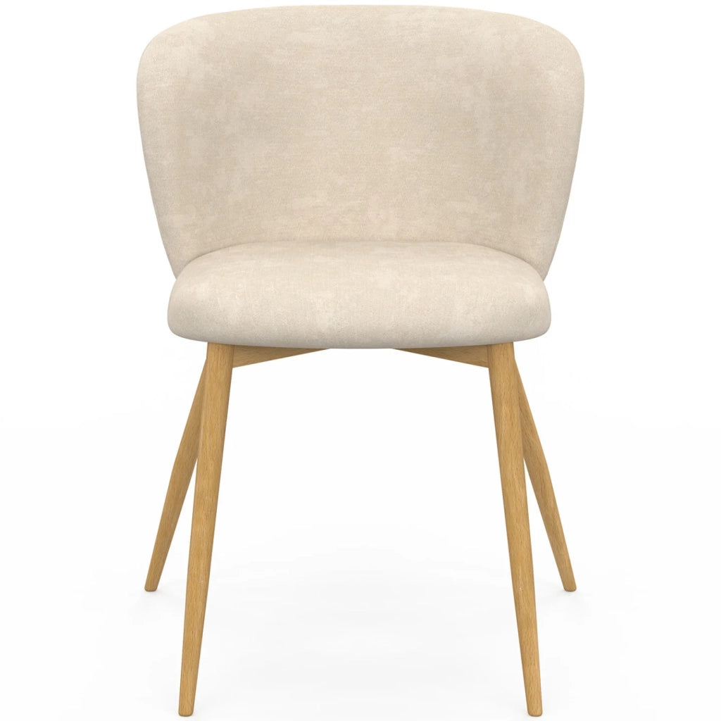 IDMarket - Set di 4 sedie PAULIE in tessuto chenille beige con gambe effetto legno per la sala da pranzo