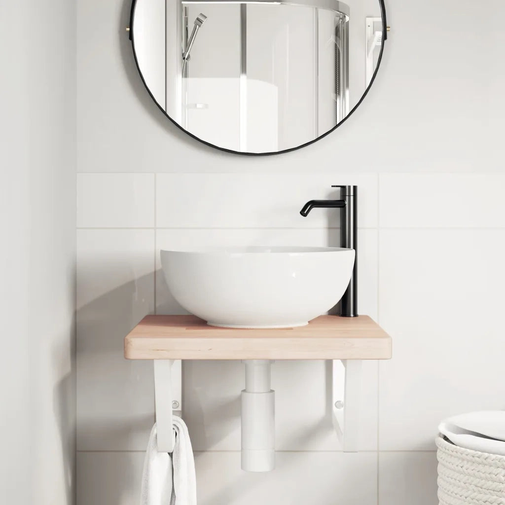 vidaXL Ripiano a Parete per Lavabo in Acciaio e Massello di Rovere