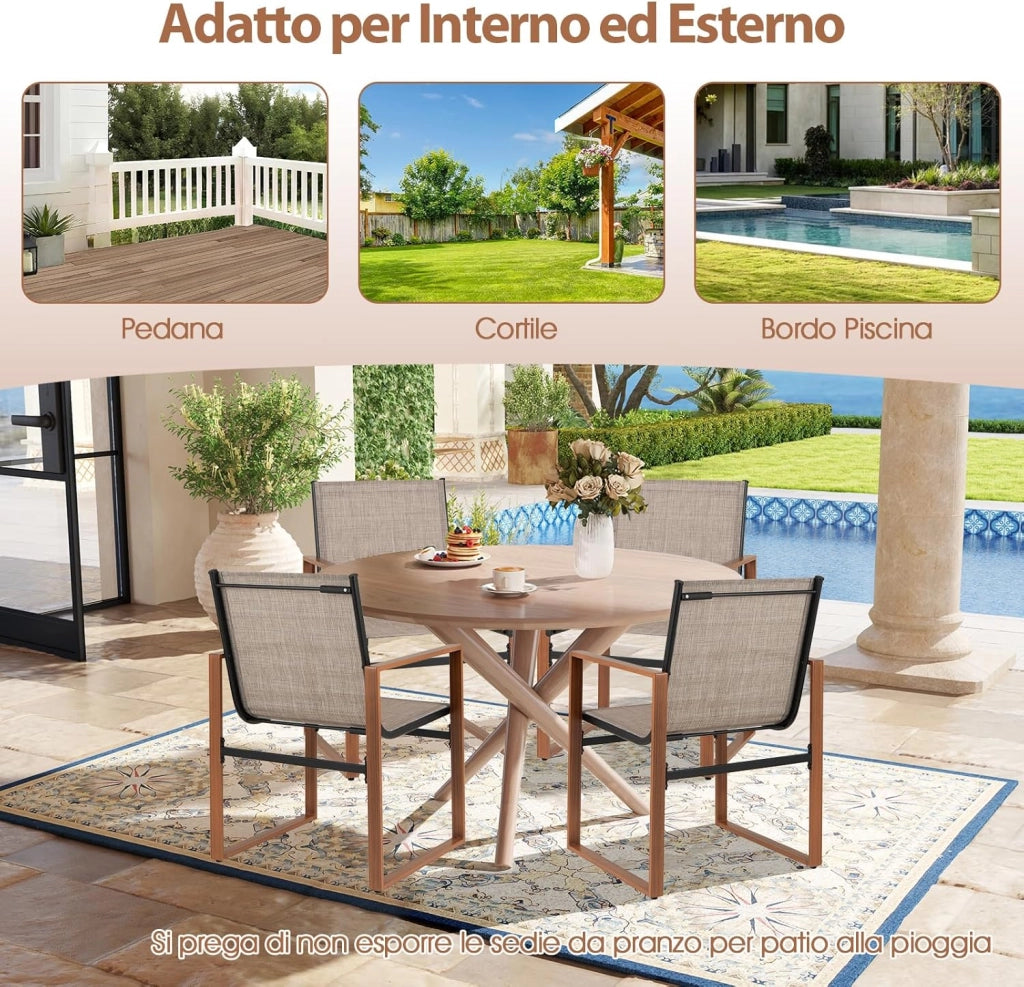Set di 2 Sedie da Pranzo da Esterno, Sedia da Patio con Seduta e Schienale Traspiranti, Braccioli Larghi, Telaio in Metallo, per Cortile, Veranda, Giardino, Portata 150 kg (Caffè)