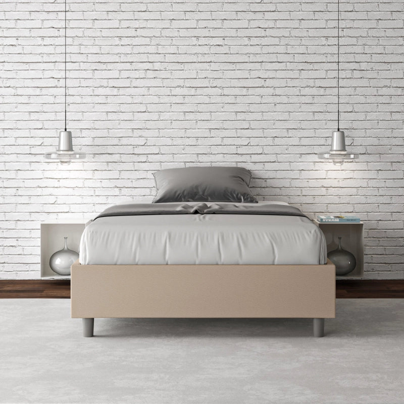 Letto Sommier imbottito Matrimoniale francese 140x190 cm Azelia - Similpelle,Tortora,Contenitore