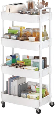 Carrello di stoccaggio in plastica a 4 livelli con ruote - carrello multifunzionale per cucina, ufficio e spazio abitativo