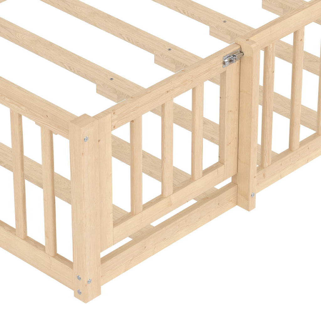 Letto Casetta 140×190 cm; Singolo con Sponda e Chiusura; senza Materasso; in Pino e MDF; Naturale