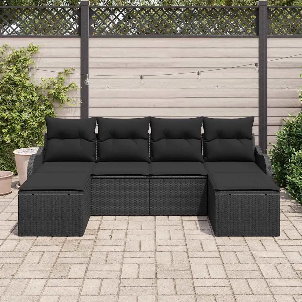 Set Divano da Giardino con cuscino 6 pcs Nero Poly Rattan 3345813