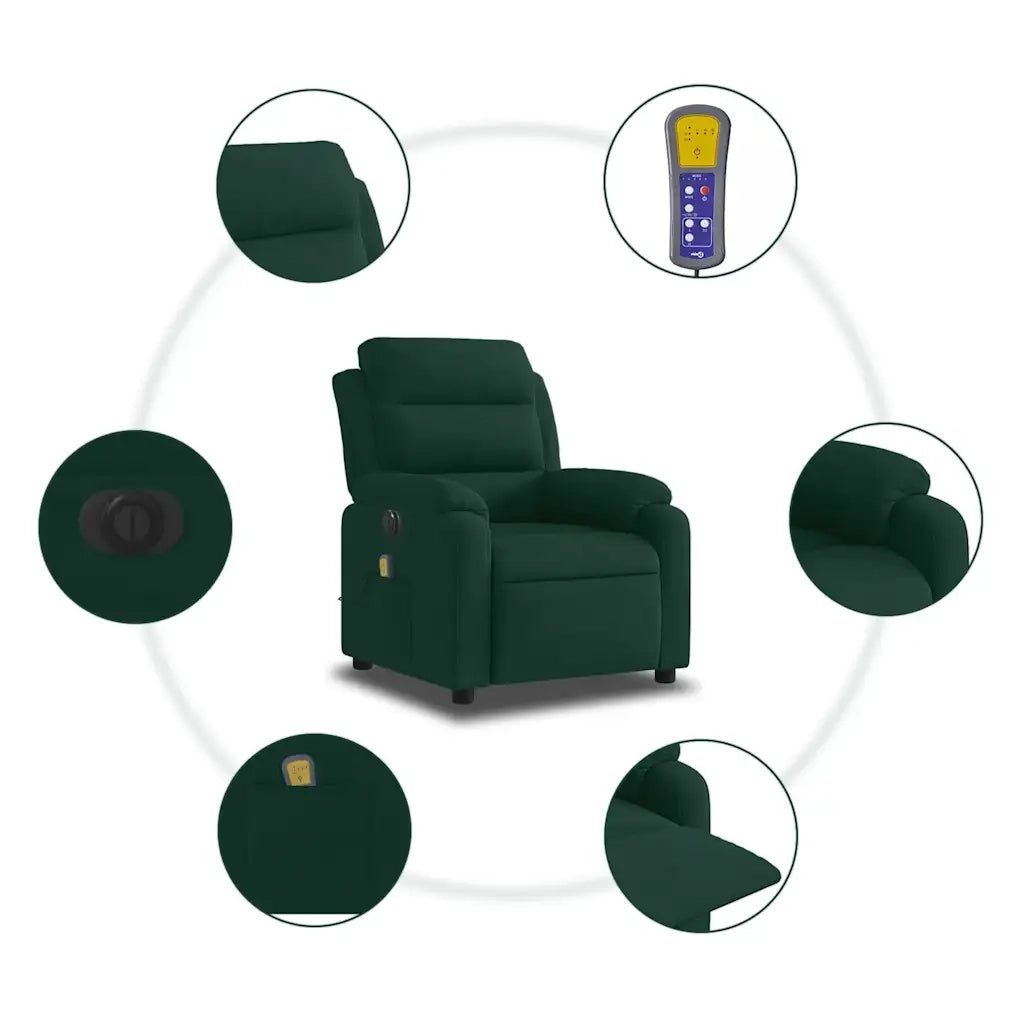 Divano Sedia-Poltrona Massaggiante Reclinabile Elettrica Verde Scuro Velluto 554033