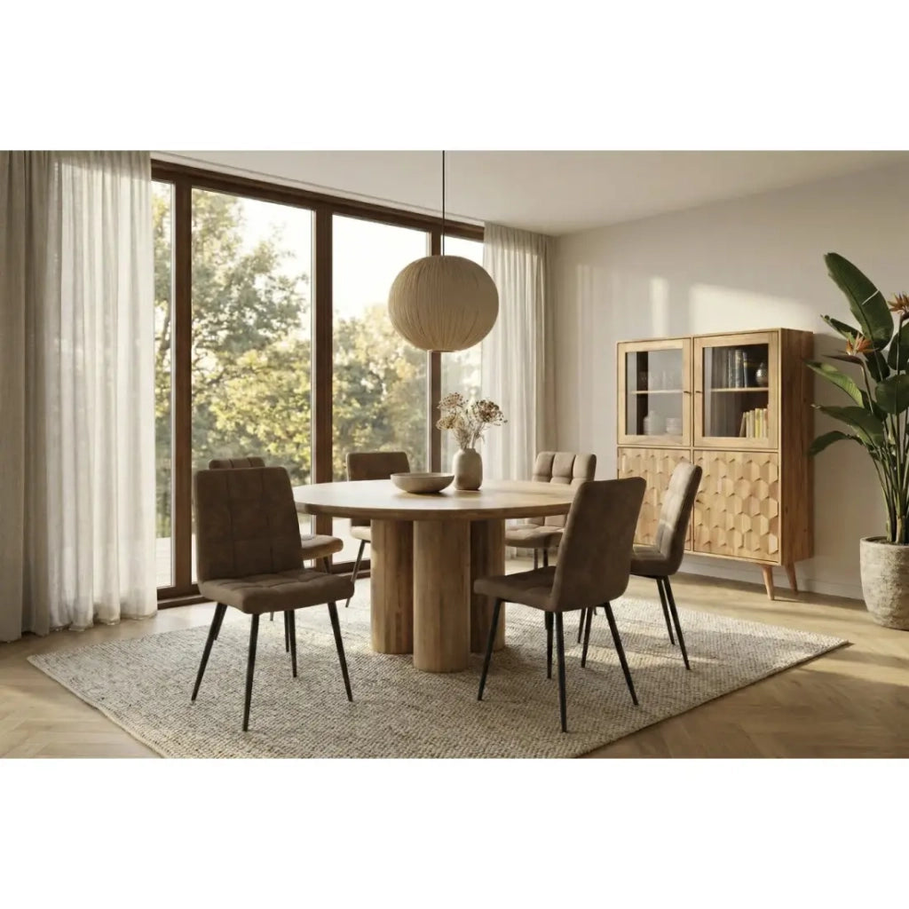 Tavolo da pranzo ORINO rotondo 140 cm in legno massiccio di mango – Tavolo design con gambe cilindriche