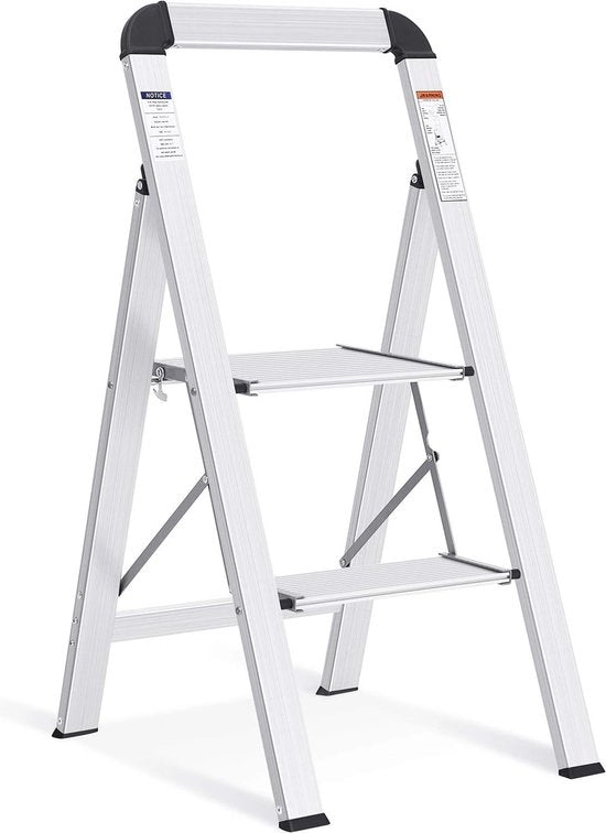Trappola Opportuna con 2 Gradini, Antiscivolo e Portatile, Ideale per l'Uso Domestico, Scala in Alluminio Stabile fino a 150 kg