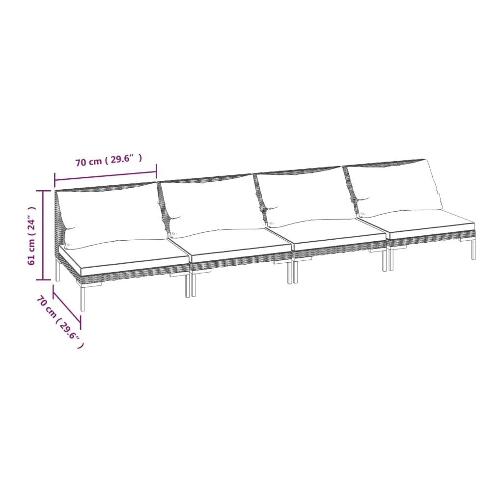 Set di mobili da giardino mobili da esterno set da 4 pezzi con cuscini resina intrecciata grigio scuro 02_0016186