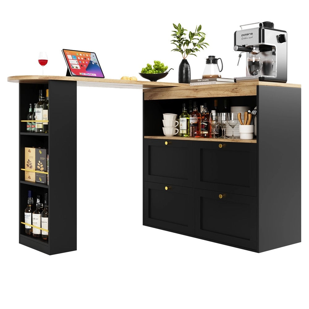 Tavolo Bar Girevole 360¡ã con 4 Cassetti e Ripiani ¨C Xylo ¨C 105x39x102 cm