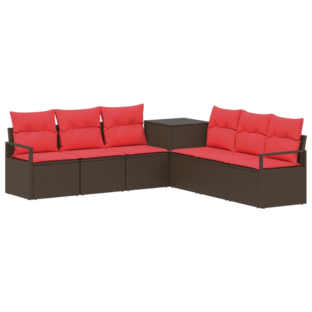 Set di divani 7 pz Marrone e Rosso Rattan sintetico e Acciaio 3448721
