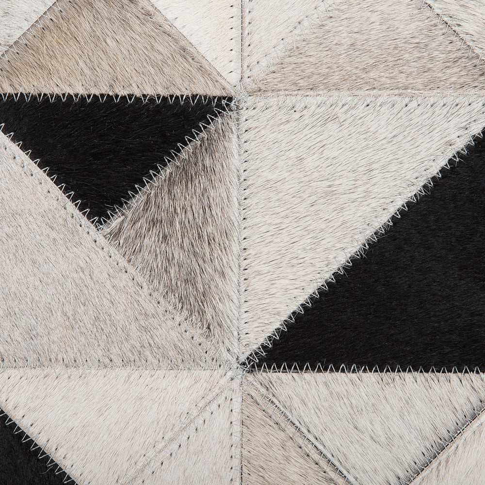 Tappeto in pelle grigia e nera 140 cm Tappeto rotondo intrecciato a mano moderno patchwork