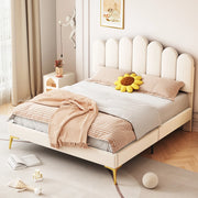 LETTO imbottito 140 x 200 cm beige in velluto con testiera regolabile