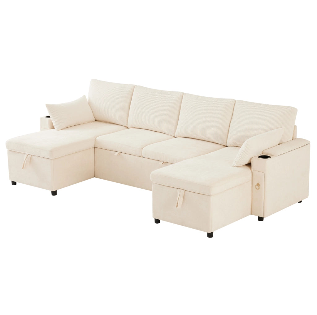 Divano letto modulare a U 4 posti con contenitore beige